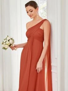 EVERPRETTY One Shoulder Ruched Side Draped Chiffon Prom Dress, Bridesmaid Dress - Burnt Orange - View 5