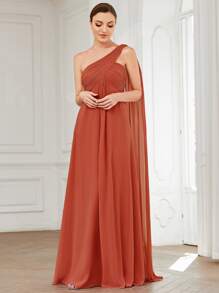 EVERPRETTY One Shoulder Ruched Side Draped Chiffon Prom Dress, Bridesmaid Dress - Burnt Orange - View 6