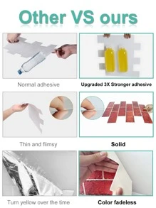 厨房后挡板 3D 光泽白色地铁即撕即贴墙砖贴纸壁纸 - 彩色 - 查看 4