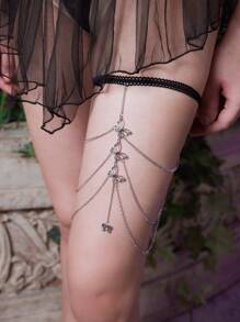 ROMWE Goth Liga de muslo con diseño de mariposa - Plateado - Ver 1