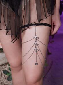 ROMWE Goth Liga de muslo con diseño de mariposa - Plateado - Ver 2