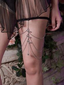 ROMWE Goth Liga de muslo con diseño de mariposa - Plateado - Ver 3