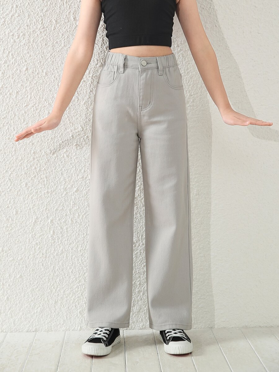 Tween Girl Y2K Street Daily Elastic Waist Straight Jeans With Flat ...