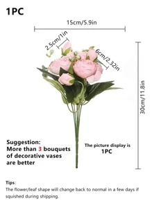 1 Strauß/3 Sträuße künstliche Pfingstrosen gemischte Blumen Hochzeitsdekoration Brautstrauß Zubehör, Klassenzimmer/Zuhause/Garten/Partydekoration, Valentinstag, Geschenk - Pink - Übersicht 3