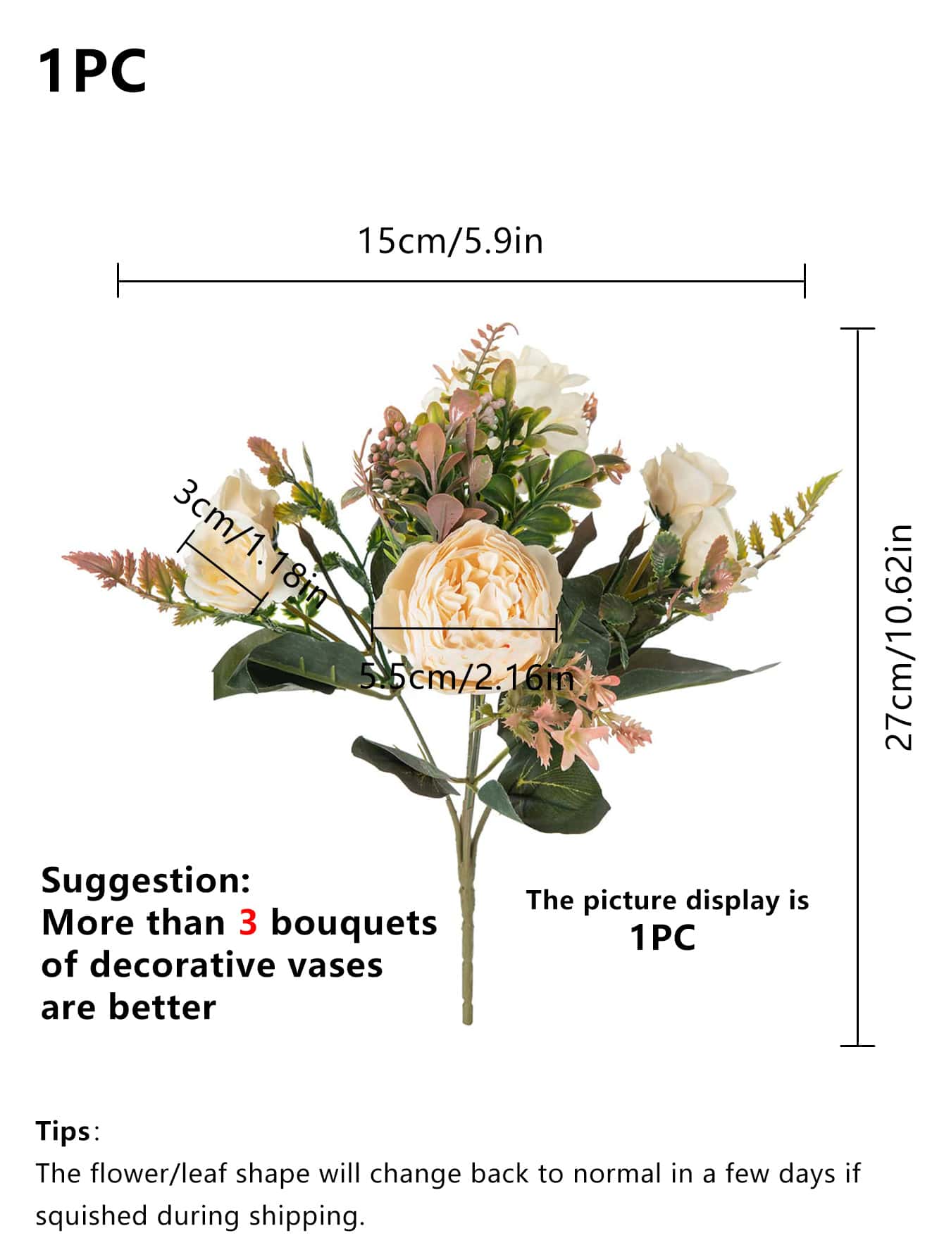 1 Bunch/3 Bunches Artificial Peony Mixed Flower Decoration, For Wedding Bridal Bouquet, Classroom, Home, Vases, Garden, Parties, Birthday Gifts Graduation