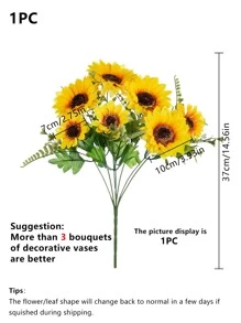 1束/3束人造向日葵花束，带绒毛雏菊，适用于婚礼装饰、家居花瓶、插花、餐厅、卧室、户外花园、节日、派对装饰、拍照背景、DIY帽子材料、情人节和新年礼物 - 黃色 - 查看 2