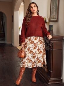 SHEIN Unity Plus Contrast Lace Mock Neck Jumper - Burgundy - View 3