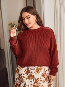 SHEIN Unity Plus Contrast Lace Mock Neck Jumper - Burgundy - View 5