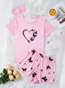 Bộ đồ ngủ Nữ Tim Loại bướm Dễ thương - Màu Hồng baby - Xem 1