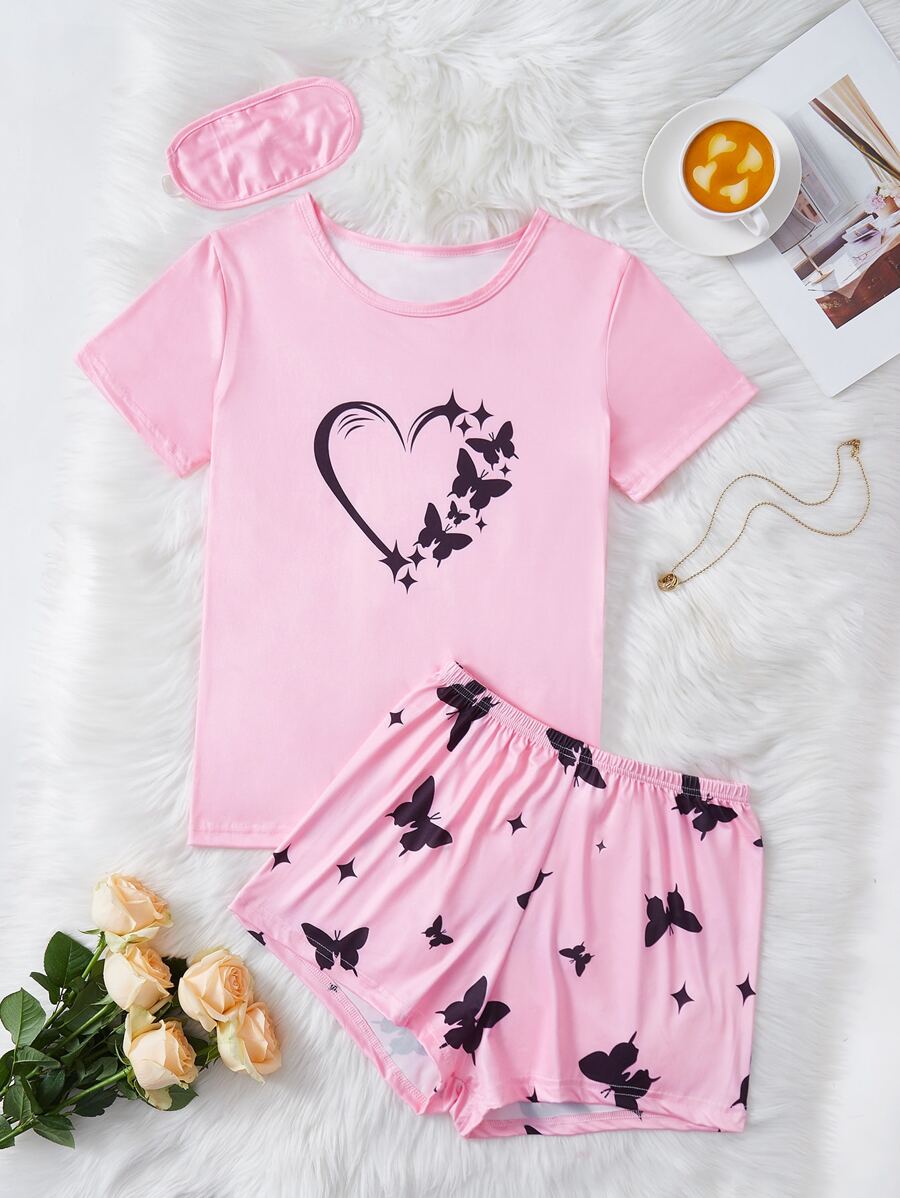 Bộ đồ ngủ Nữ Tim Loại bướm Dễ thương - Màu Hồng baby - Xem 1