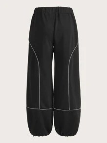 SHEIN EZwear Của phụ nữ Kích thước lớn In thư Eo dây rút Quần Chạy bộ - màu đen - Xem 2