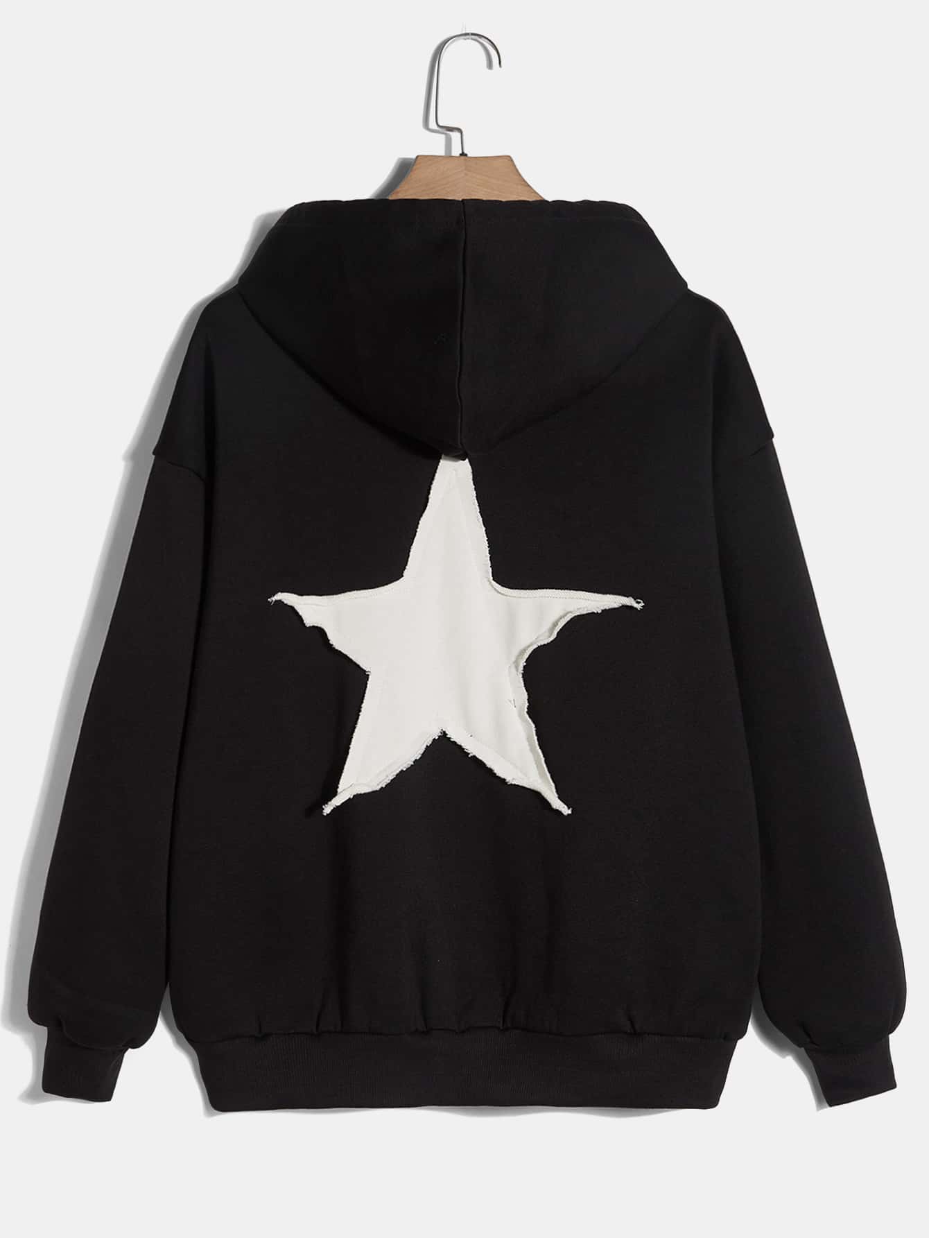 SHEIN EZwear Star Rhinestone Drop Shoulder Drawstring Hoodie - Black - View 1