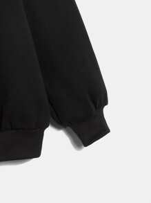 SHEIN EZwear Star Rhinestone Drop Shoulder Drawstring Hoodie - Black - View 4