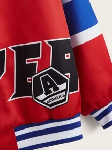 SHEIN Coolane Checkerboard & Letter Graphic Colourblock Drop Shoulder Varsity Jacket - Multicolor - View 4