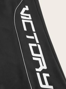 SHEIN EZwear Của phụ nữ Kích thước lớn In thư Eo dây rút Quần Chạy bộ - màu đen - Xem 4