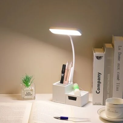 1 件可调节阅读灯，3 种颜色模式可调光台灯，带笔筒和手机支架，USB 供电床头灯，适用于学生宿舍，不含电池