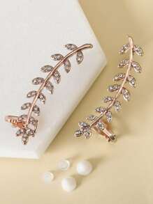 1 cặp rhinestone chạm khắc lá thiết kế Ear Cuff - Hoa hồng vàng - Xem 1