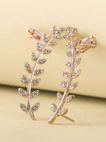 1 cặp rhinestone chạm khắc lá thiết kế Ear Cuff - Hoa hồng vàng - Xem 2