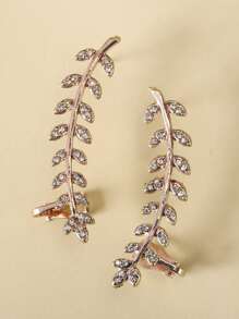 1 cặp rhinestone chạm khắc lá thiết kế Ear Cuff - Hoa hồng vàng - Xem 3