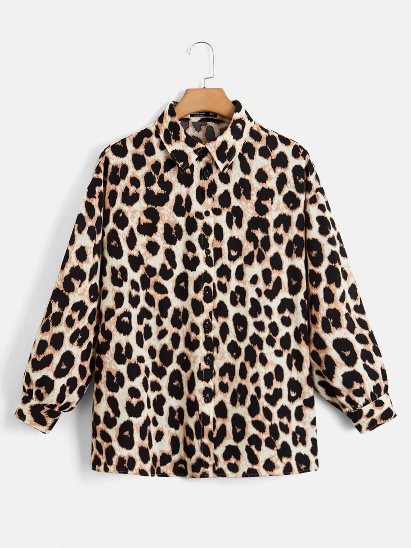 大碼豹紋印花前紐扣襯衫 - 彩色 - 查看 1