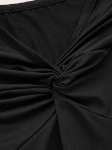 ROMWE Fairycore Contrast Mesh Twist Front Dress - Black - View 4