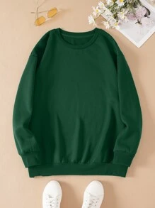 SHEIN EZwear Plus Basketball & Letter Graphic Thermal Pullover - Dark Green - View 2
