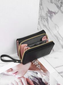 3 折时尚便携翻盖多隔层链条钱包女士钱包钱包小钱包 - 黑色 - 查看 3