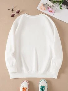 SHEIN EZwear Plus Mountain & Letter Graphic Thermal Pullover - White - View 2