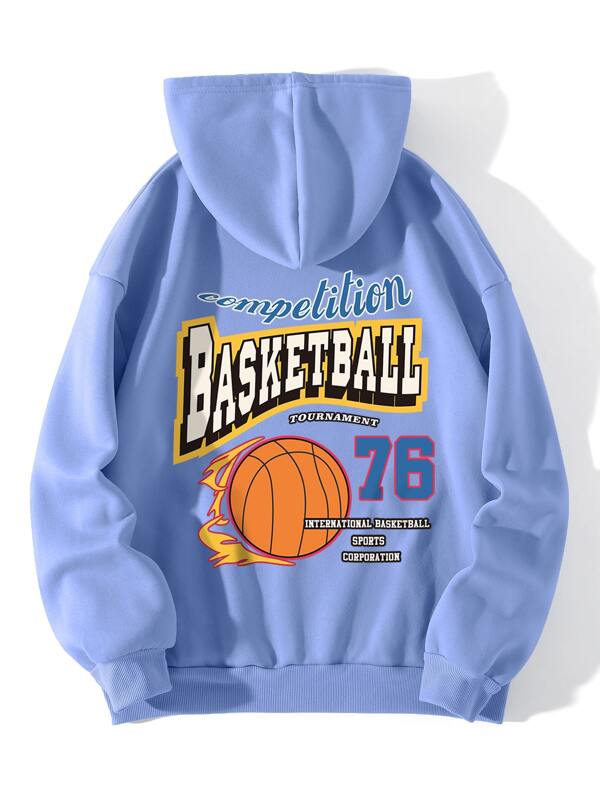 Basketball & Letter Graphic Drawstring Thermal Lined Hoodie SHEIN USA