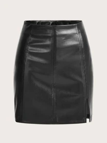 SHEIN EZwear 下擺開叉PU皮革半身裙