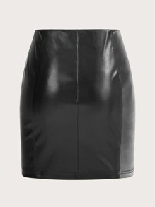 SHEIN EZwear 下擺開叉PU皮革半身裙