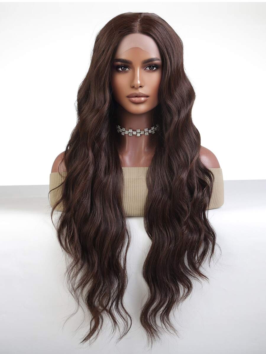 13*6*1 T-Part Lace Long Curly Synthetic Wig - Brown - View 1