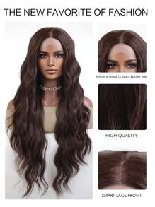 13*6*1 T-Part Lace Long Curly Synthetic Wig - Brown - View 4