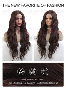 13*6*1 T-Part Lace Long Curly Synthetic Wig - Brown - View 5