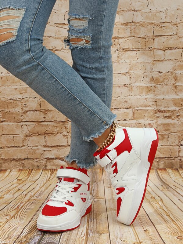 Letter Graphic Hookandloop Fastener Skate Shoes, Hightop Women's