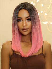 Ombre Short Straight Synthetic Wig - Multicolor - View 4