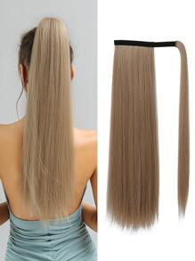夾式直馬尾假髮，女士專用，24英寸香檳色包裹式長直合成纖維髮片配件，擬真自然 - 摩卡棕 - 查看 1