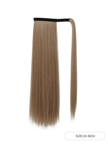 夾式直馬尾假髮，女士專用，24英寸香檳色包裹式長直合成纖維髮片配件，擬真自然 - 摩卡棕 - 查看 2