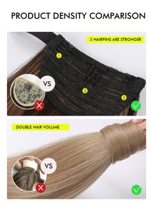 夾式直馬尾假髮，女士專用，24英寸香檳色包裹式長直合成纖維髮片配件，擬真自然 - 摩卡棕 - 查看 8