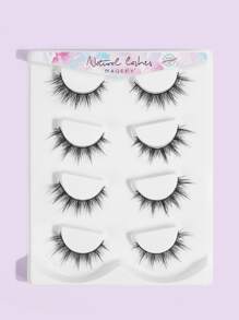 MAANGE 4 Cặp lông mi giả tự nhiên và mềm mại, thích hợp sử dụng hàng ngày, kiểu hoạt hình, vật dụng cần thiết khi đi du lịch, lông mi dạng dải. - màu đen - Xem 1