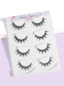 MAANGE 4 Cặp lông mi giả tự nhiên và mềm mại, thích hợp sử dụng hàng ngày, kiểu hoạt hình, vật dụng cần thiết khi đi du lịch, lông mi dạng dải. - màu đen - Xem 2