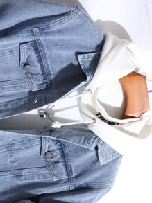 Manfinity Men Flap Pocket Denim Jacket Without Hoodie - Light Wash - View 3