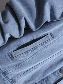 Manfinity Men Flap Pocket Denim Jacket Without Hoodie - Light Wash - View 6