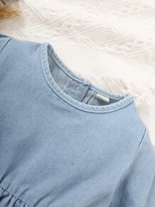 Bebé Vestido mezclilla bajo con fruncido con bolso - Lavado ligero - Ver 4