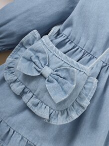 Bebé Vestido mezclilla bajo con fruncido con bolso - Lavado ligero - Ver 5
