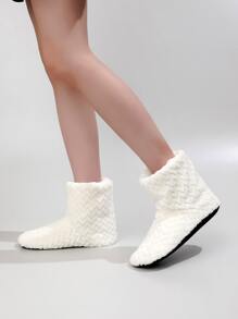 Women's Fashionable Home Slippers Minimalist Plush Slipper Boots - White - View 1