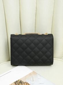 防水、輕巧、商務休閒迷你絎縫翻蓋鏈條方形包適合青少年女大學生、菜鳥和白領，非常適合辦公室、大學、工作、商務、通勤 - 黑色 - 查看 2