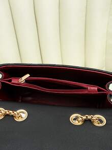 防水、輕巧、商務休閒迷你絎縫翻蓋鏈條方形包適合青少年女大學生、菜鳥和白領，非常適合辦公室、大學、工作、商務、通勤 - 黑色 - 查看 3