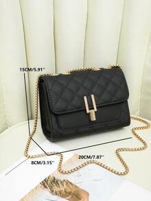 防水、輕巧、商務休閒迷你絎縫翻蓋鏈條方形包適合青少年女大學生、菜鳥和白領，非常適合辦公室、大學、工作、商務、通勤 - 黑色 - 查看 4