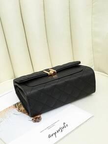 防水、輕巧、商務休閒迷你絎縫翻蓋鏈條方形包適合青少年女大學生、菜鳥和白領，非常適合辦公室、大學、工作、商務、通勤 - 黑色 - 查看 5